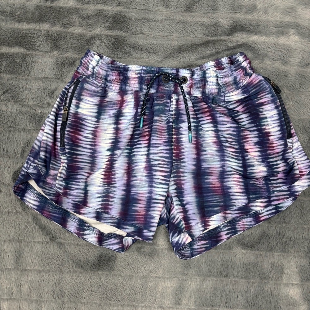 Athleta Girl All Play 3 Inch Shorts Purple Blue Tie Dye XL 14 Activewear